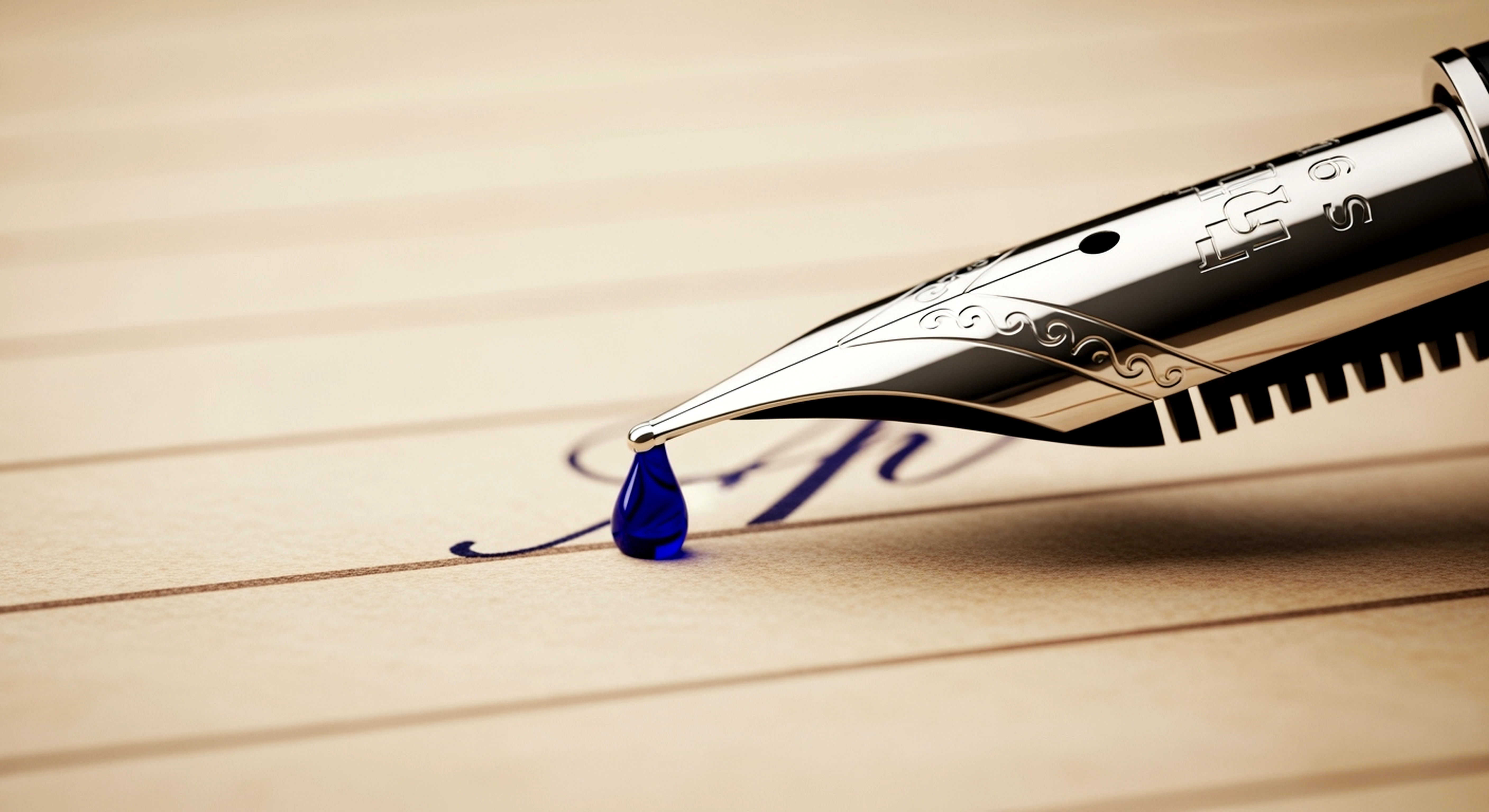 Close-up of a fountain pen writing calligraphy